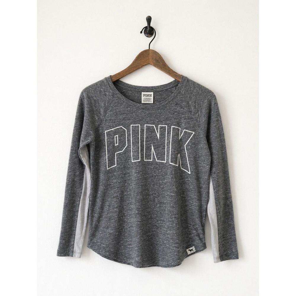 PINK Victoria's Secret Gray Long Sleeve Shirt XS Logo Lounge Casual Lightweight